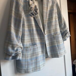 Boston Proper Blue and Gray Plaid Blazer